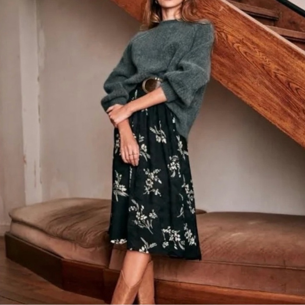 Sézane Floral Black Midi Skirt